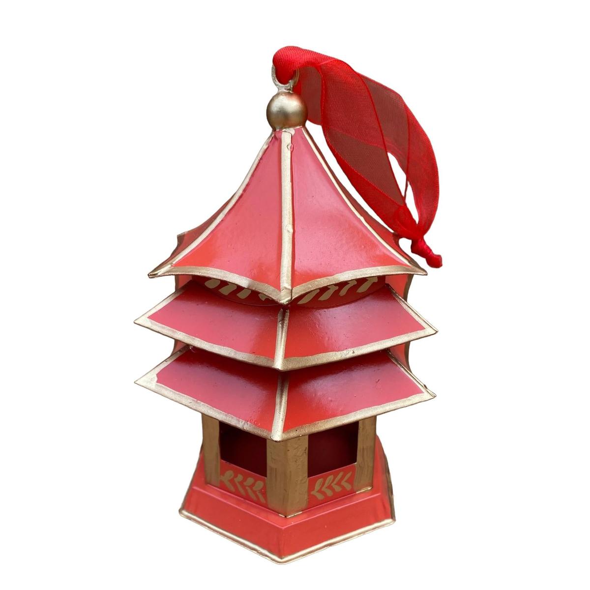 Tole Pagoda Ornament | Hand-painted Chinoiserie Decorative Accent