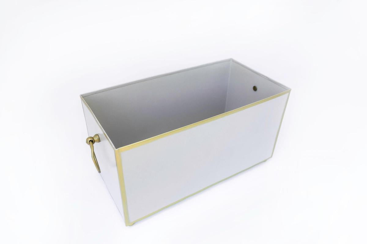 Tole Rectangular Planter | Handpainted Metal Planter with Gold Ring Handles