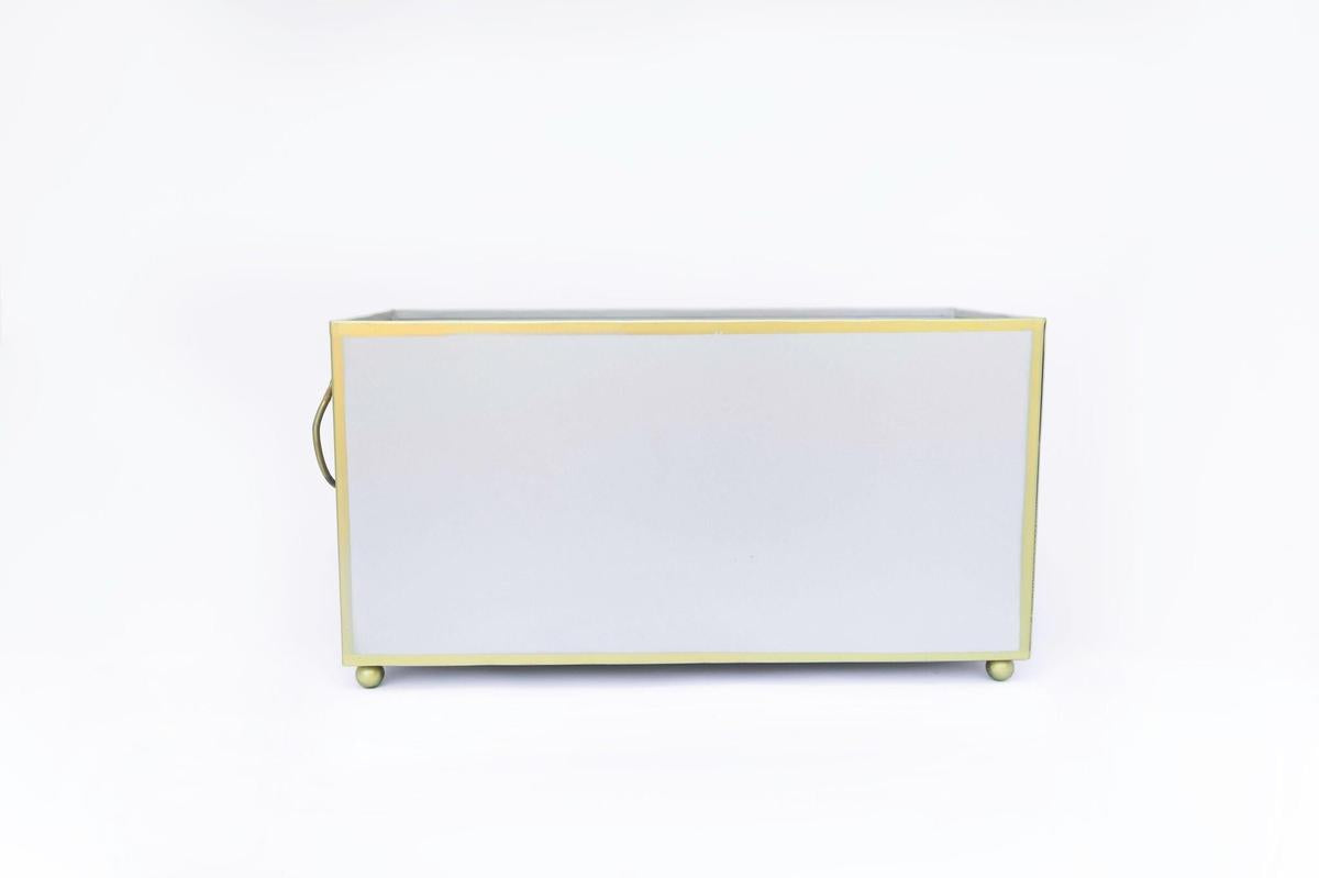 Tole Rectangular Planter | Handpainted Metal Planter with Gold Ring Handles