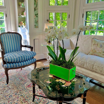 Tole Rectangular Planter | Handpainted Metal Planter with Gold Ring Handles