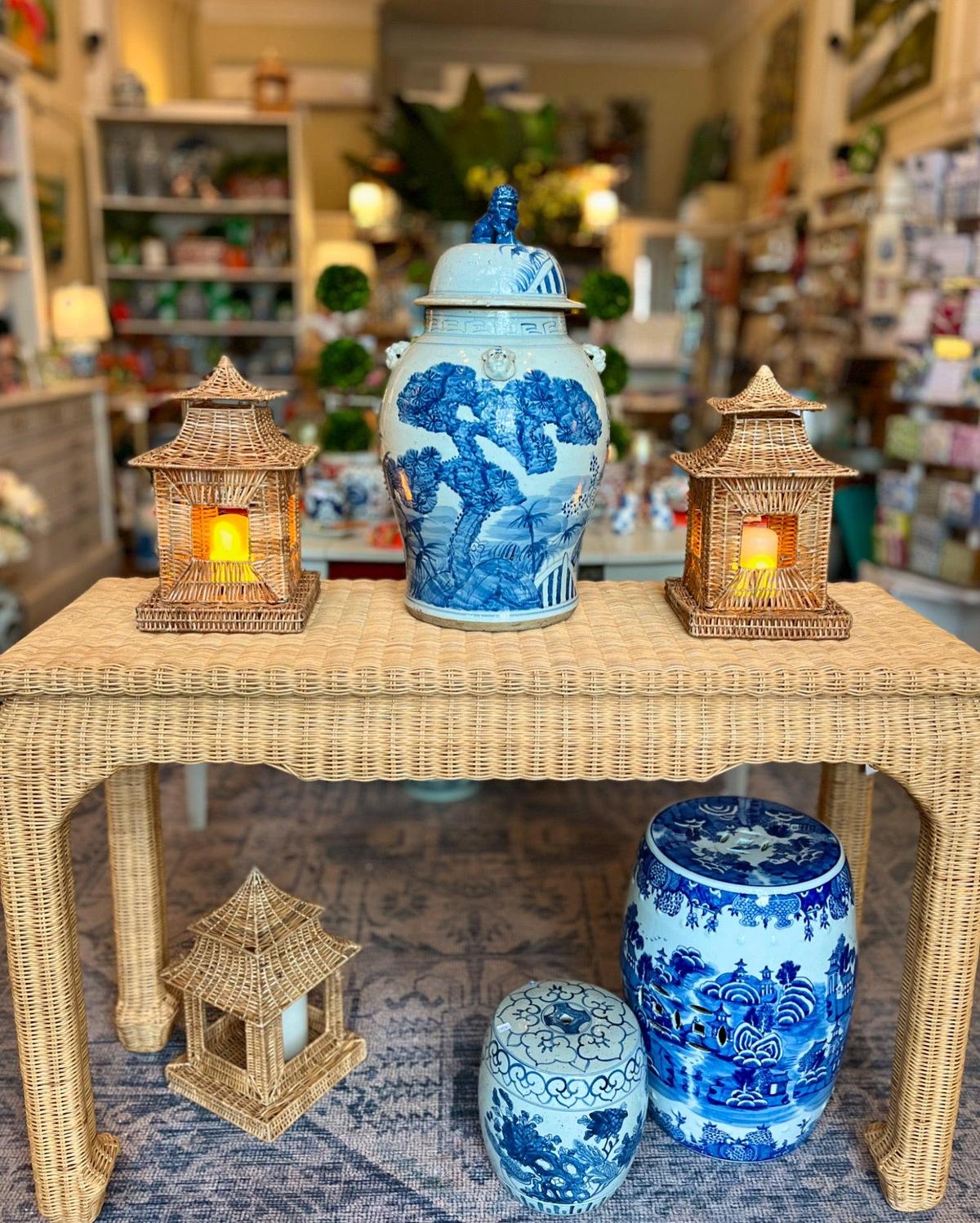 Wicker Pagoda Lantern | Natural Handwoven Decorative Accent