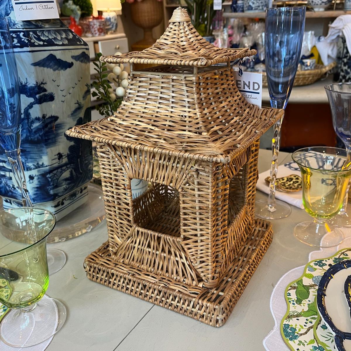Wicker Pagoda Lantern | Natural Handwoven Decorative Accent