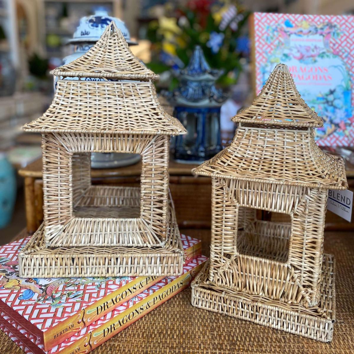 Wicker Pagoda Lantern | Natural Handwoven Decorative Accent