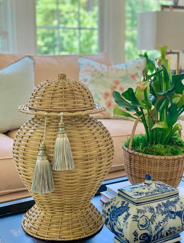 Wicker Temple Jar | Handwoven Decorative Accent Vase with Lid