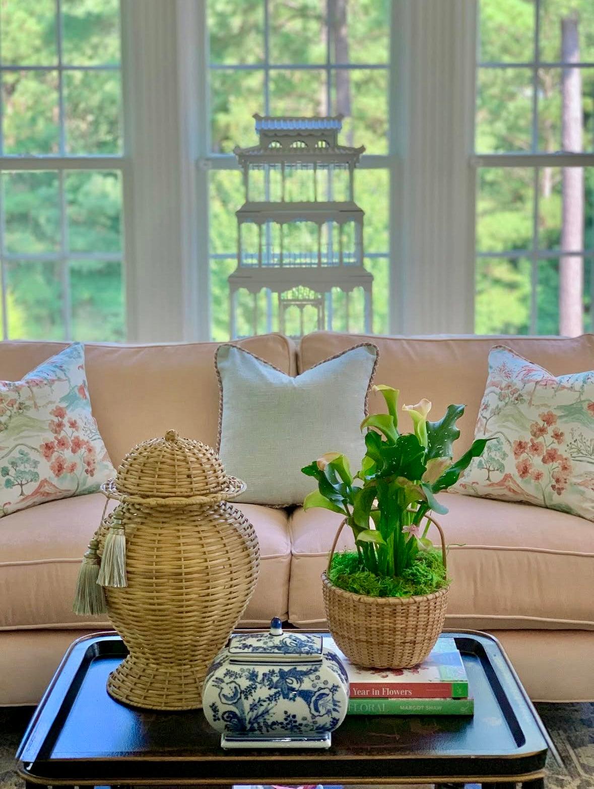 Wicker Temple Jar | Handwoven Decorative Accent Vase with Lid