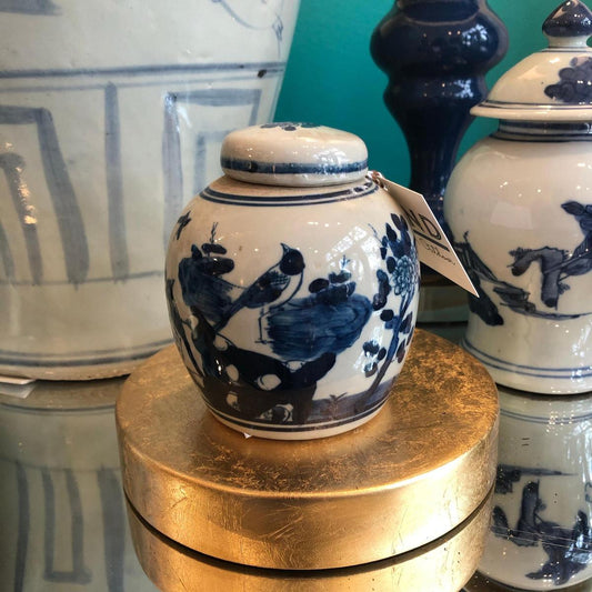 Blue & White Porcelain Bird Ginger Jar