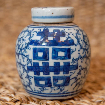 Blue & White Porcelain Double Happiness Eternity Vine Ginger Jar