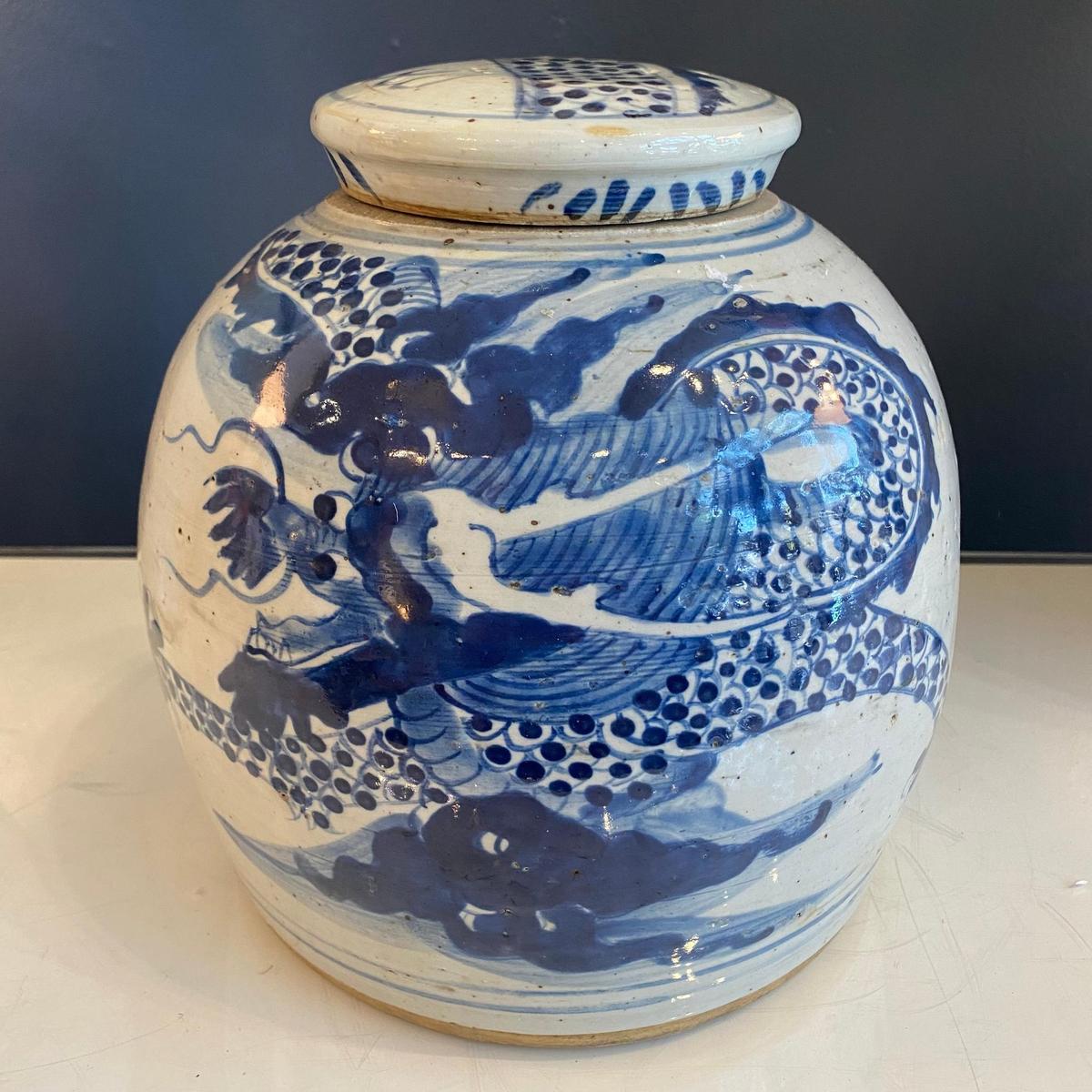 Blue & White Porcelain Dragon Ginger Jar