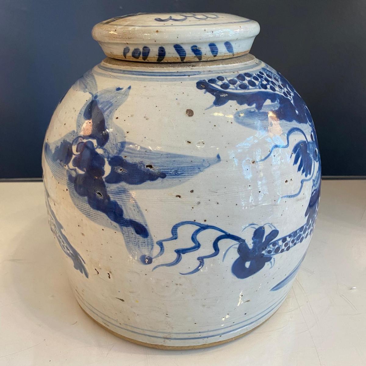 Blue & White Porcelain Dragon Ginger Jar