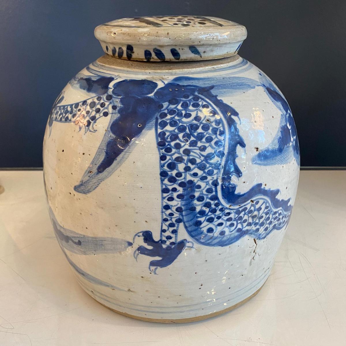 Blue & White Porcelain Dragon Ginger Jar