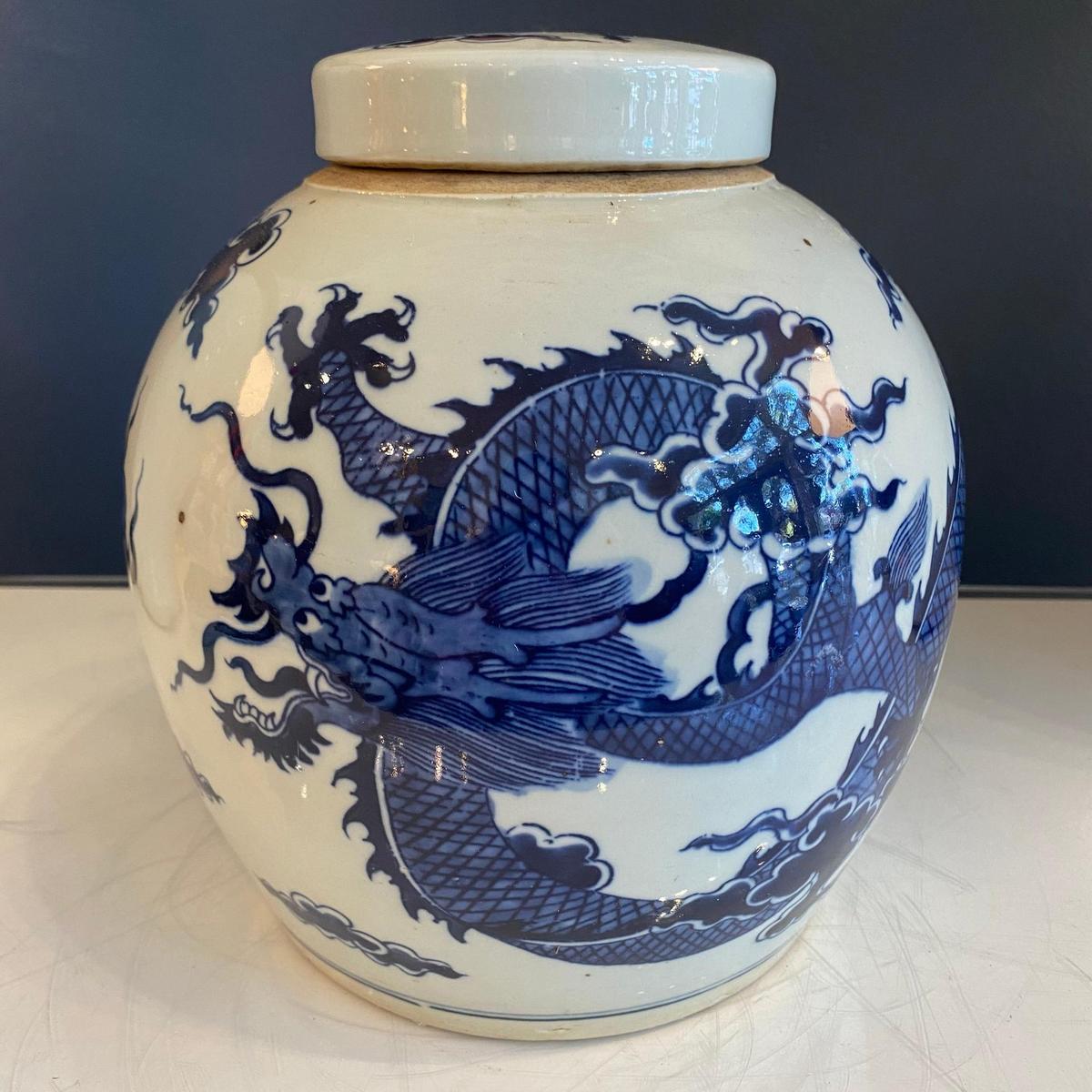 Blue & White Porcelain Dragon Ginger Jar