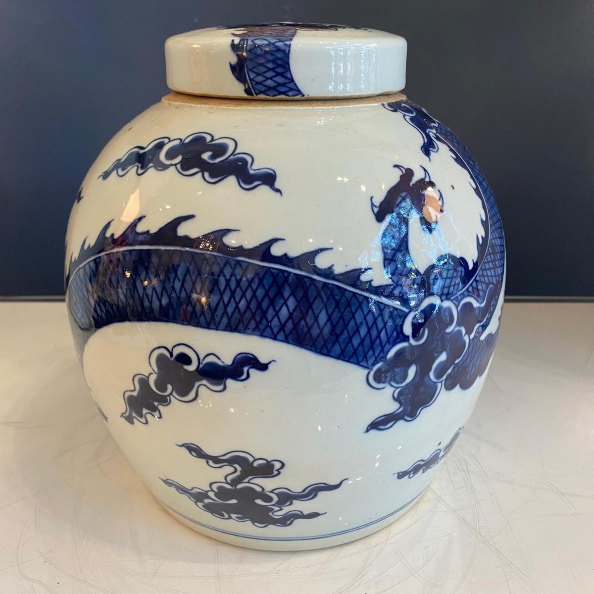 Blue & White Porcelain Dragon Ginger Jar