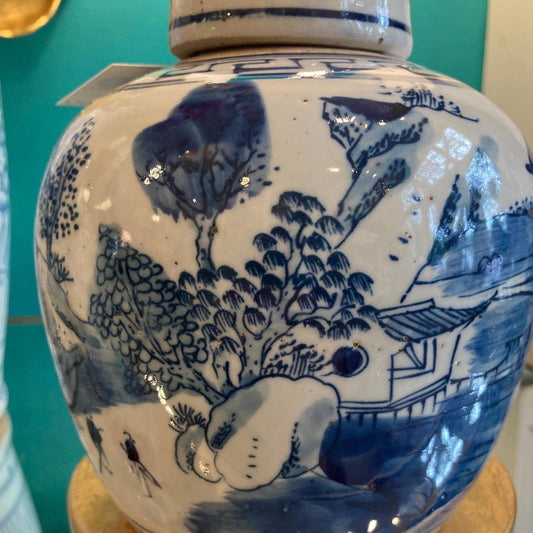 Blue & White Porcelain Landscape Ginger Jar