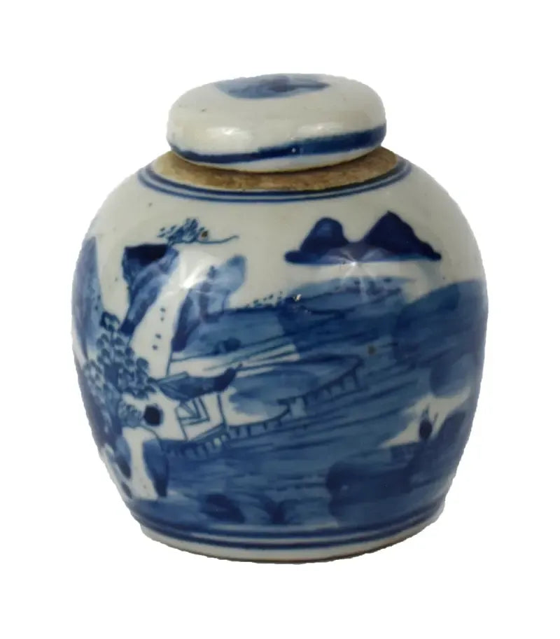 Blue & White Porcelain Landscape Ginger Jar