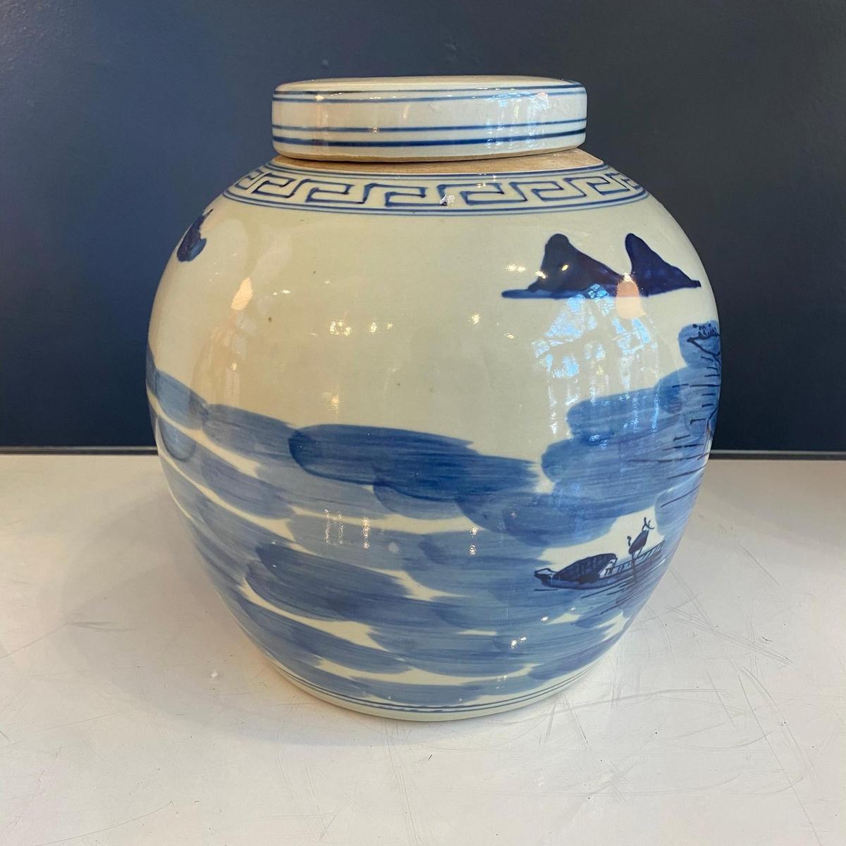 Blue & White Porcelain Landscape Ginger Jar