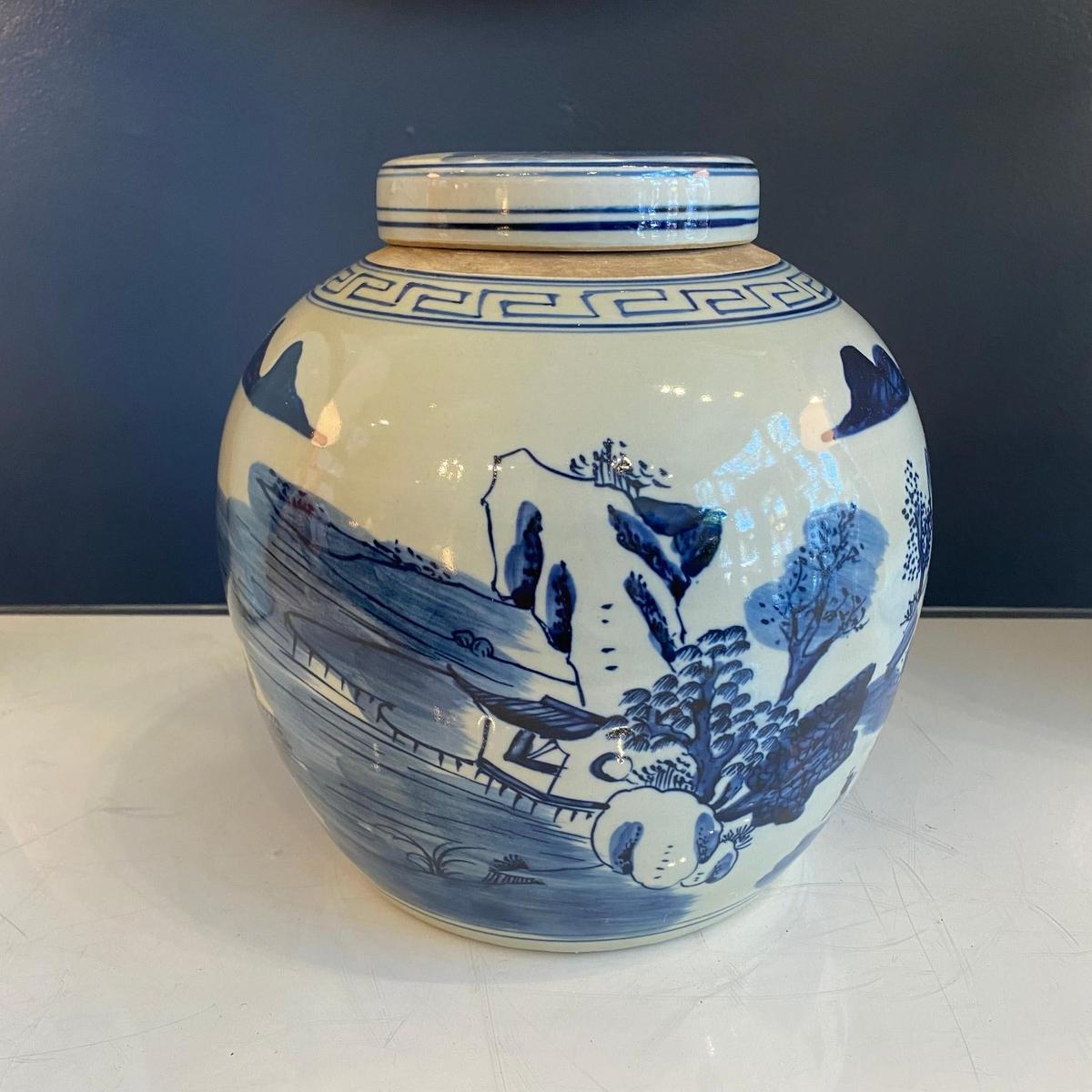 Blue & White Porcelain Landscape Ginger Jar