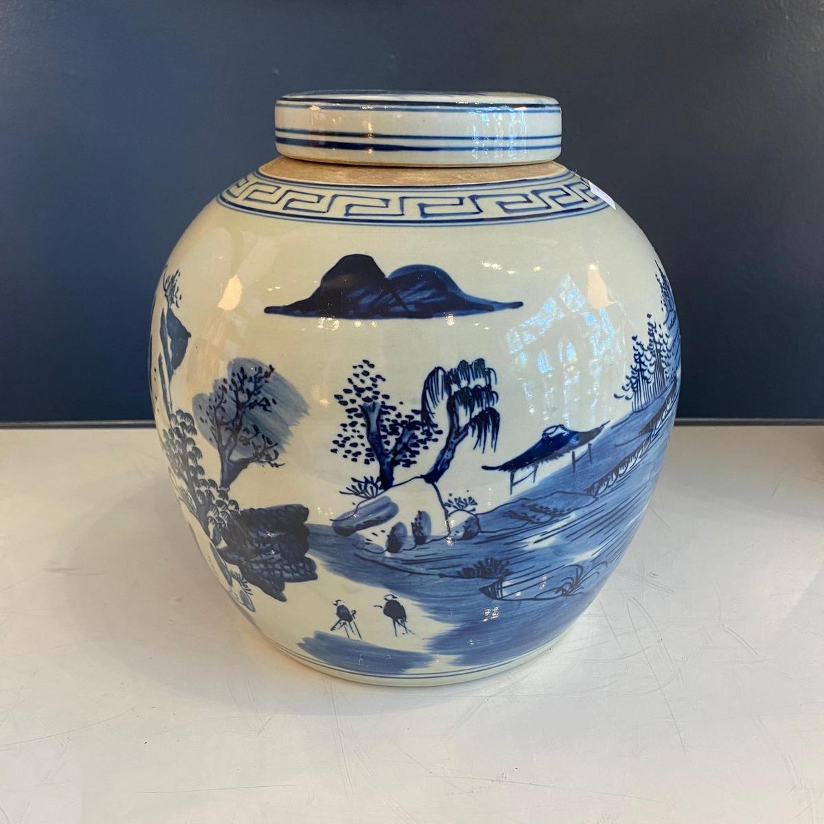 Blue & White Porcelain Landscape Ginger Jar