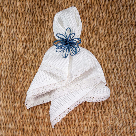 Classic Waffle Table Napkins with Lace Trim | Set of 4