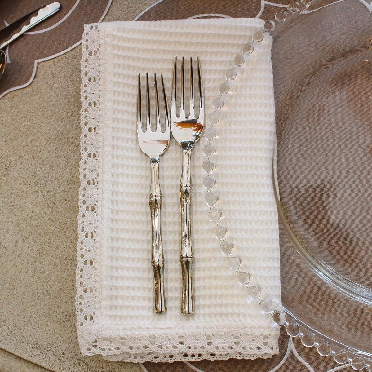 Classic Waffle Table Napkins with Lace Trim | Set of 4