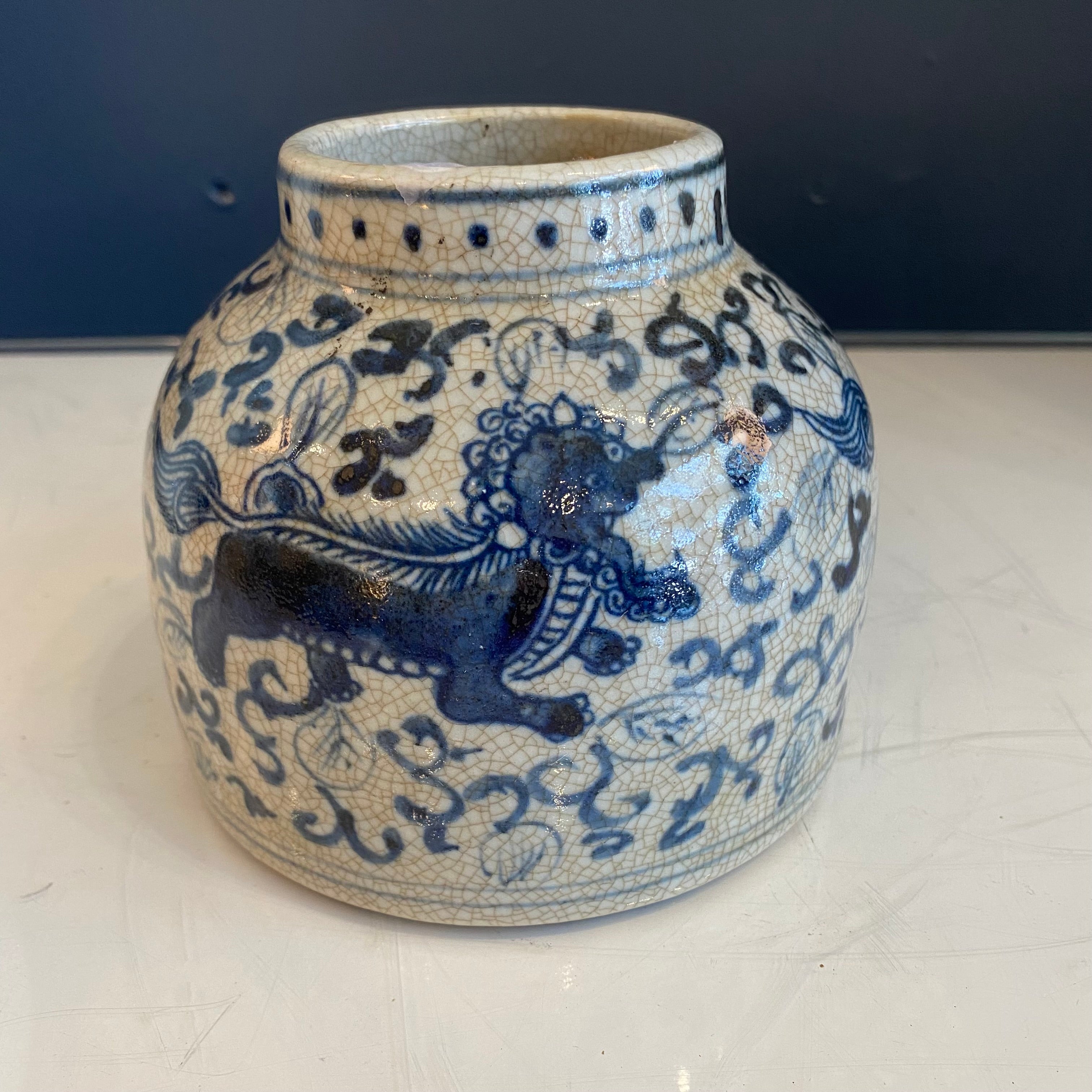 Blue and White Waterdrop Vase with Foodog