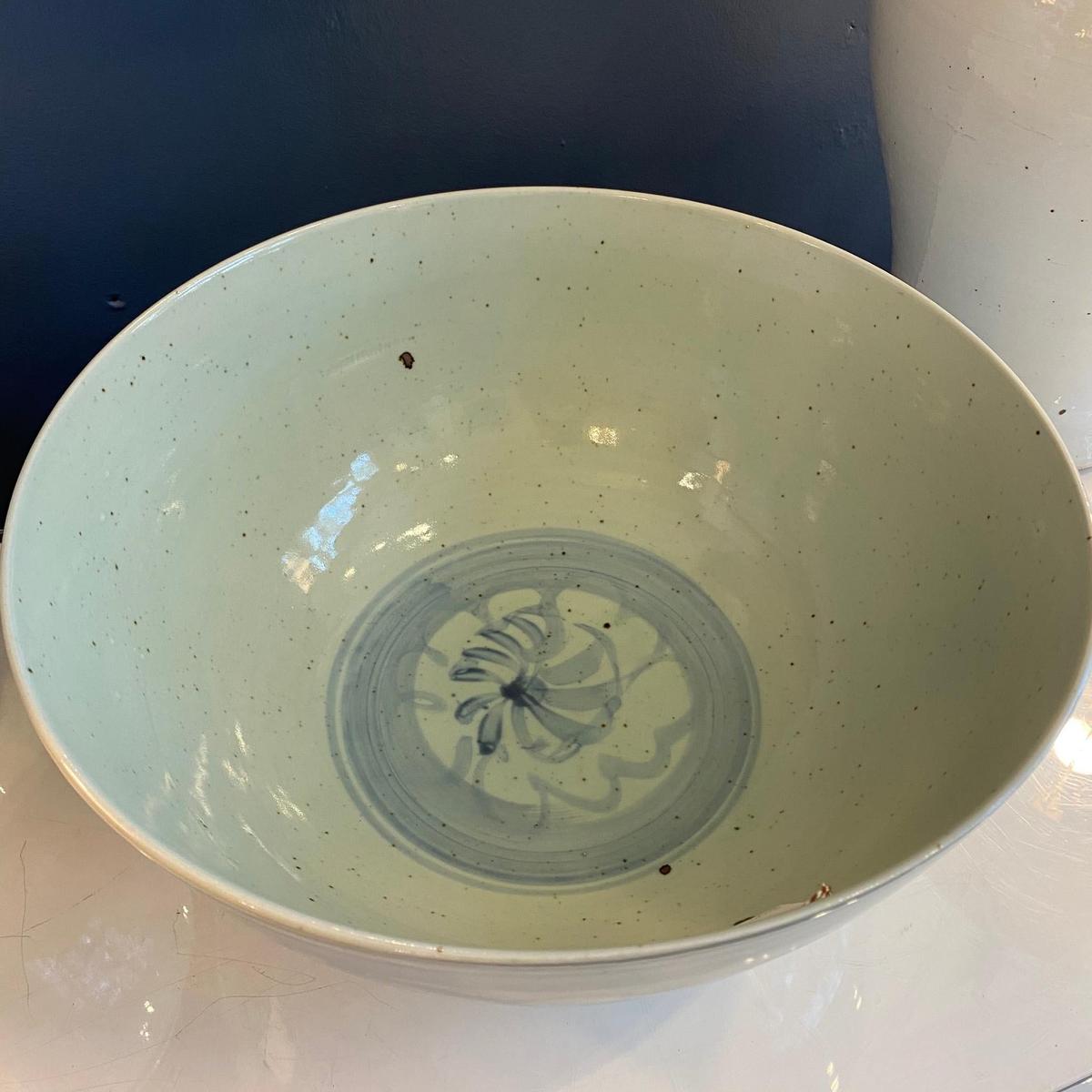Large Light Blue & White Porcelain Decorative Lotus Bowl - Foot Stomp Clay