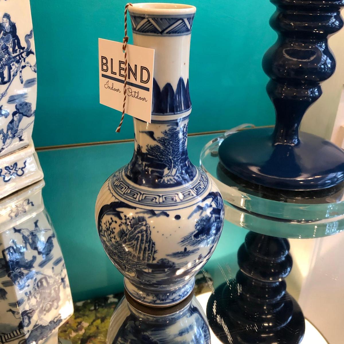 Medium Blue & White Porcelain Landscape Vase