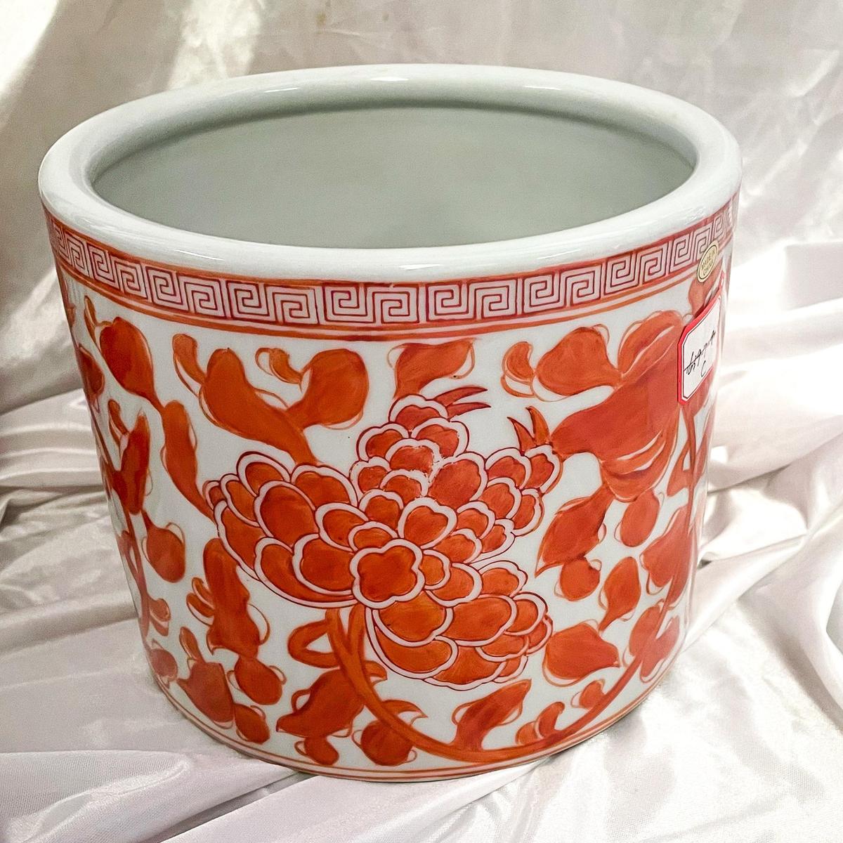 Orange & White Porcelain Brush Pot Planter