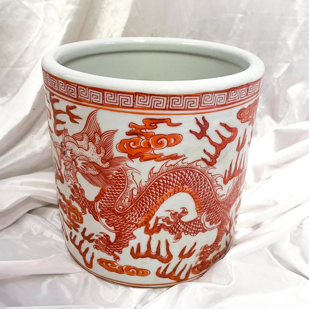 Orange & White Porcelain Brush Pot Planter