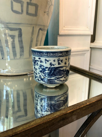 Small Blue & White Porcelain Phoenix & Dragon Planter