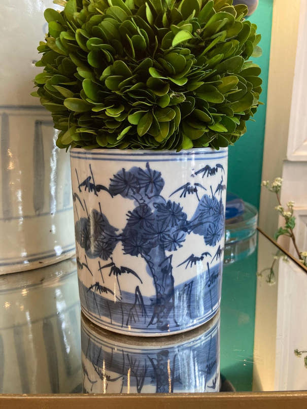 Small Blue and White Porcelain Landscape Brush Pot