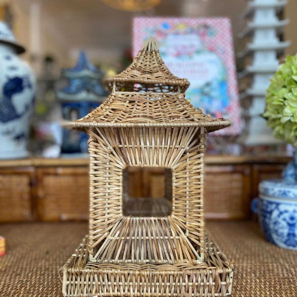 Wicker Pagoda Lantern | Natural Handwoven Decorative Accent