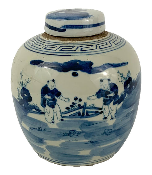 Blue & White Porcelain Small Kids Playing Ginger Jar