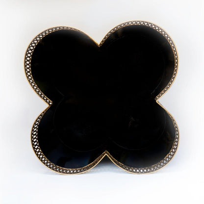 Banded Tole Quatrefoil Planter | Hand-painted Metal Cachepot Planter | Elegant Gold Claw Feet and Gold Banded Detail