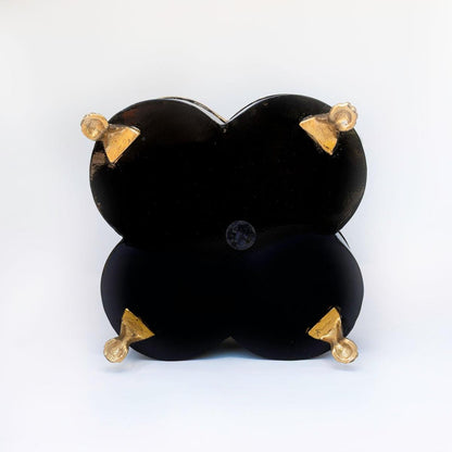 Banded Tole Quatrefoil Planter | Hand-painted Metal Cachepot Planter | Elegant Gold Claw Feet and Gold Banded Detail