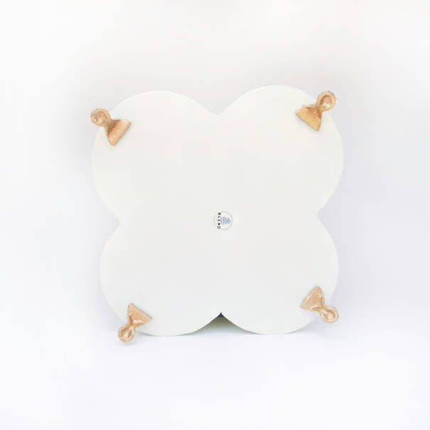 Banded Tole Quatrefoil Planter | Hand-painted Metal Cachepot Planter | Elegant Gold Claw Feet and Gold Banded Detail