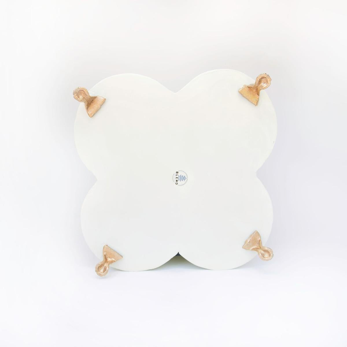 Banded Tole Quatrefoil Planter | Hand-painted Metal Cachepot Planter | Elegant Gold Claw Feet and Gold Banded Detail