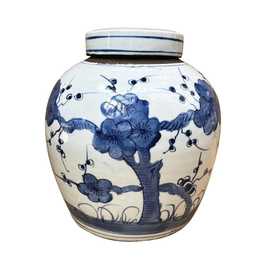 Blue & White Porcelain 9" Bamboo Ginger Jar