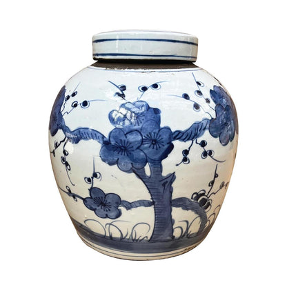 Blue & White Porcelain 9" Bamboo Ginger Jar