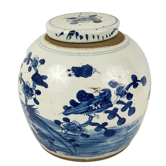 Blue & White Porcelain Bird Ginger Jar