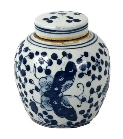 Blue & White Porcelain Butterfly Ginger Jar