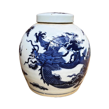 Blue & White Porcelain Dragon Ginger Jar