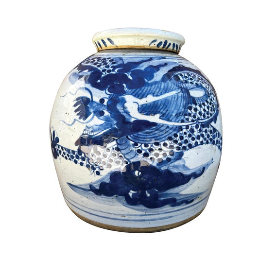 Blue & White Porcelain Dragon Ginger Jar