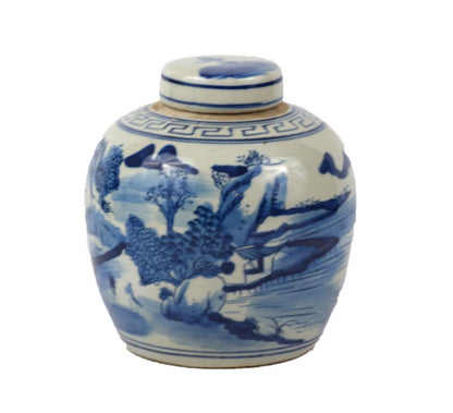 Blue & White Porcelain Landscape Ginger Jar