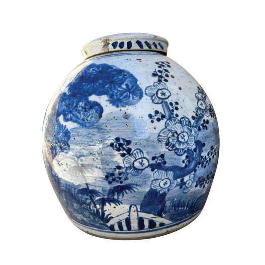 Blue & White Porcelain Plant Ginger Jar