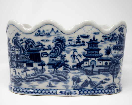 Blue Willow Scalloped Footbath Planter