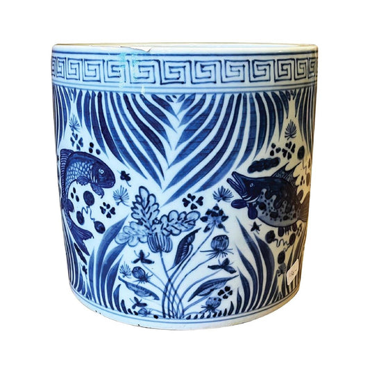 Blue and White Porcelain Fish Planter - Foot Stomp Clay