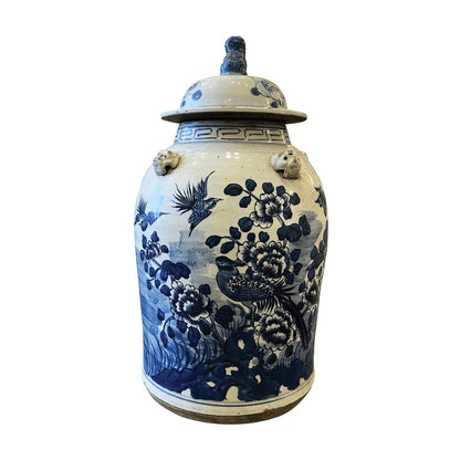 Blue and White Porcelain Floral Motif Temple Jar