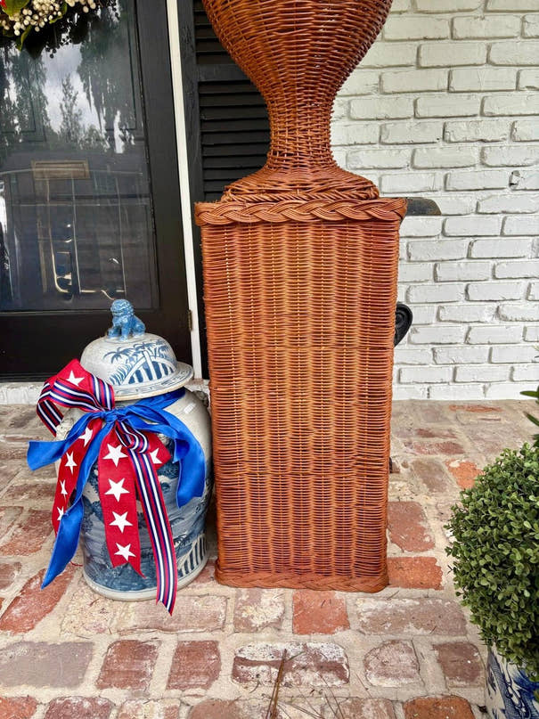 Braided Wicker Square Pedestal Base | Plant Stand or Side Table for Indoor or Outdoor
