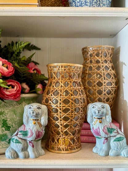 Cane Wrapped Glass Hurricane | Decorative Natural Wicker Lantern