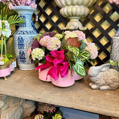 Classic Tole Quatrefoil Planter | Hand-Painted Metal Cachepot Centerpiece